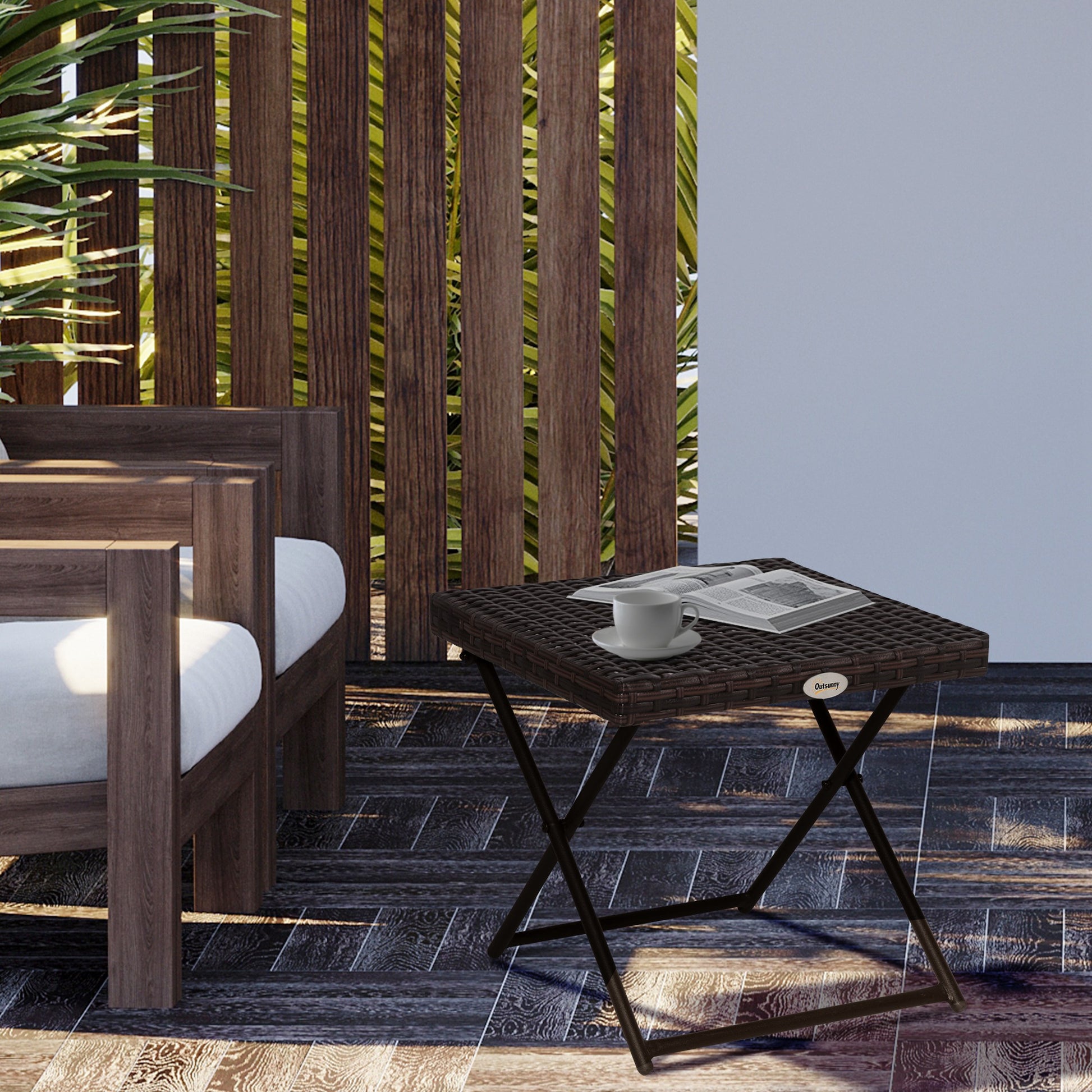Outsunny Mesa Plegable Para Jardín Terraza Patio Ratán Y Acero Con Patas_1