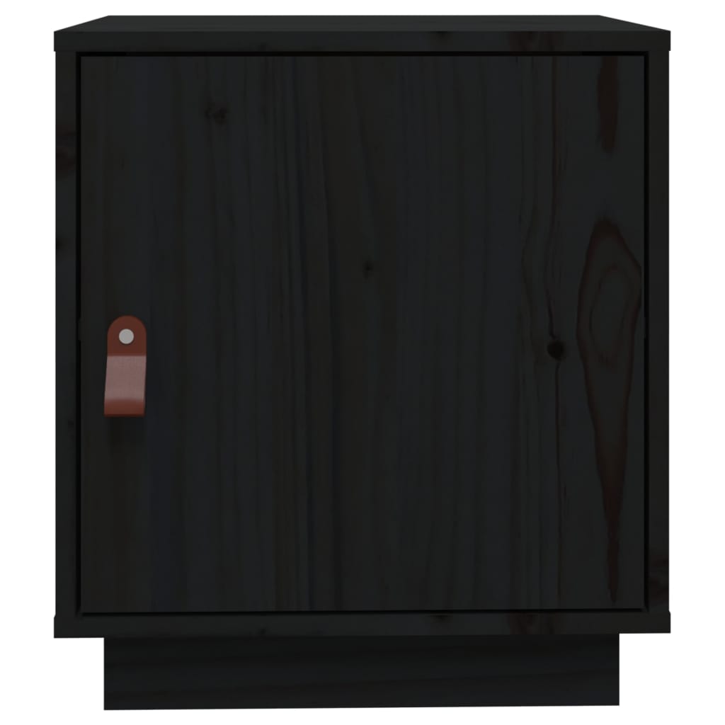 Mesita De Noche Madera Maciza De Pino Negro 40x34x45 Cm_4