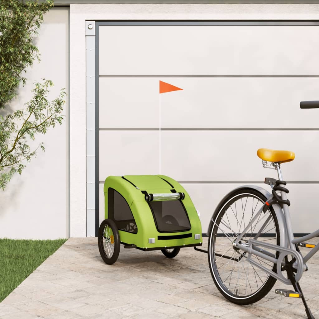 Vidaxl Remolque De Bicicleta Mascotas Hierro Tela Oxford Verde_1