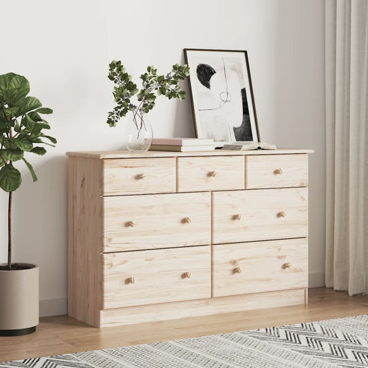 Cómoda Cajonera Alta Madera Maciza Pino 112x35x73 Cm_0