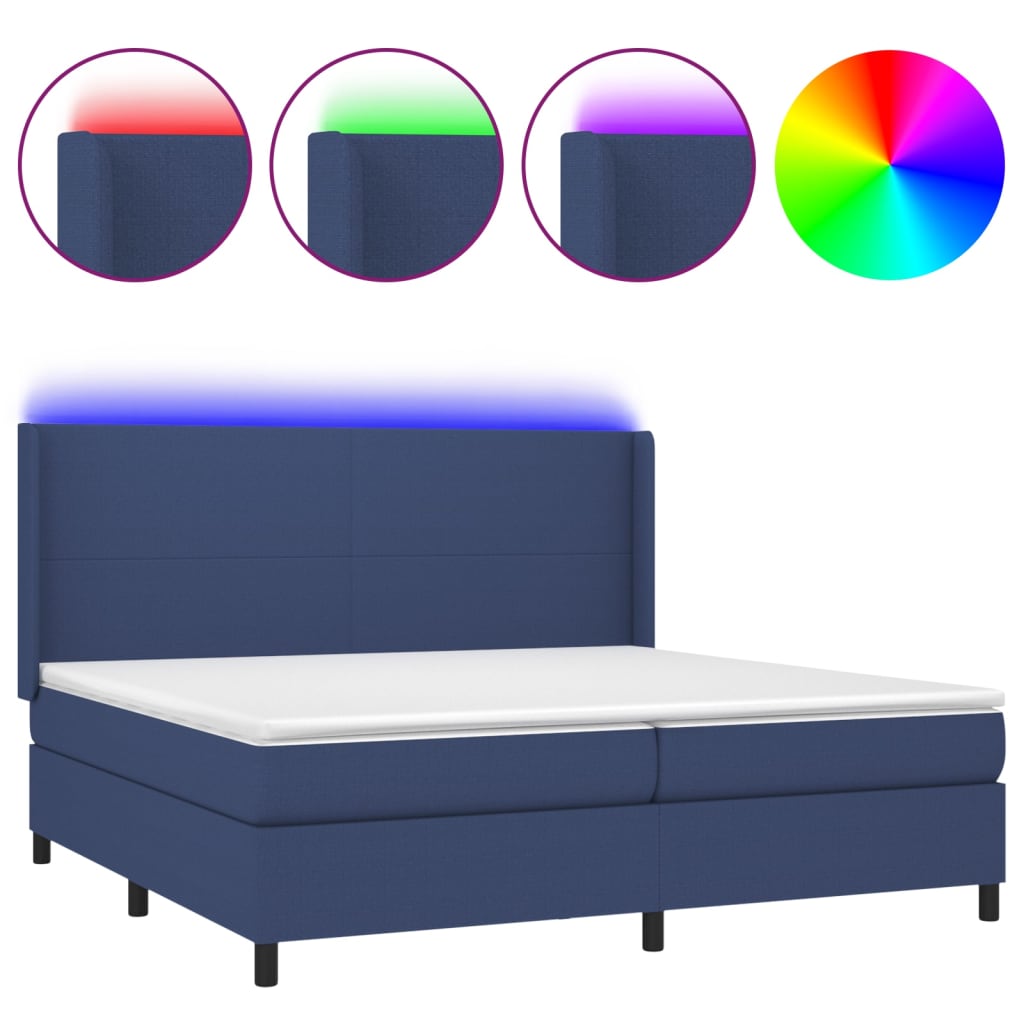 Cama Box Spring Colchón Y Luces Led Tela Azul 200x200 Cm / Vetonek_2