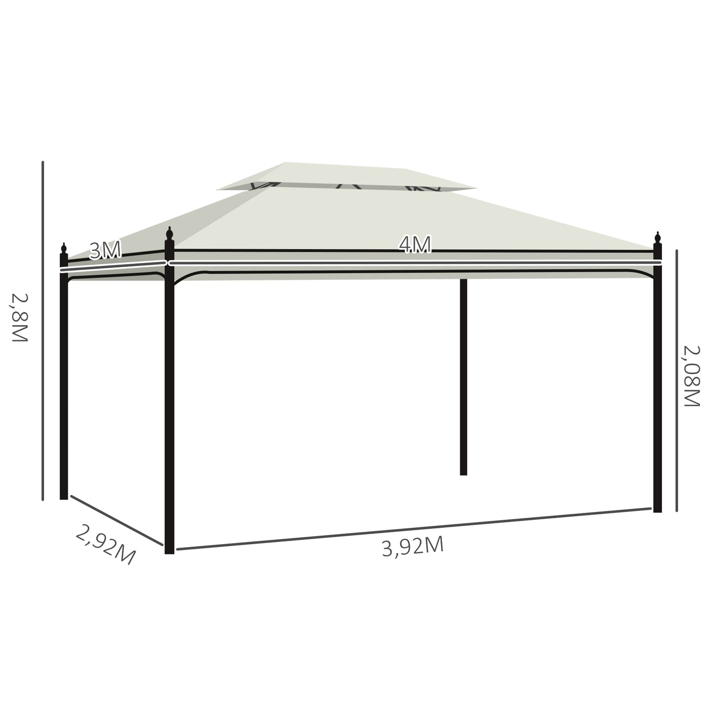 Outsunny Cenador De Jardín 4x3 M Pabellón De Jardín Con Doble Techo Crema_2