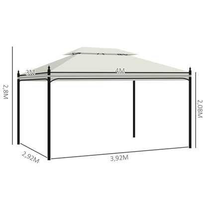 Outsunny Cenador De Jardín 4x3 M Pabellón De Jardín Con Doble Techo Crema_2