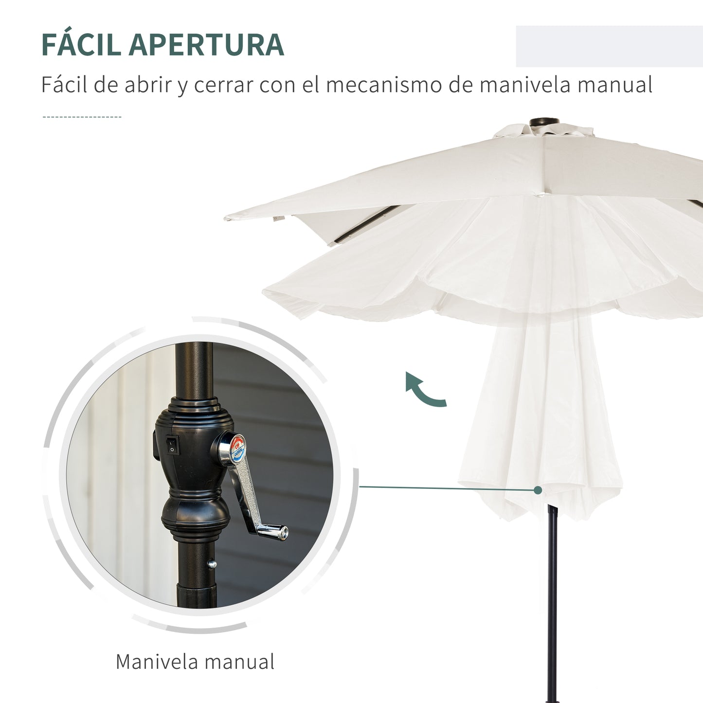 Outsunny Sombrilla De Jardín 268x205x248 Cm Con Techo Inclinable Luces Led Crema_4