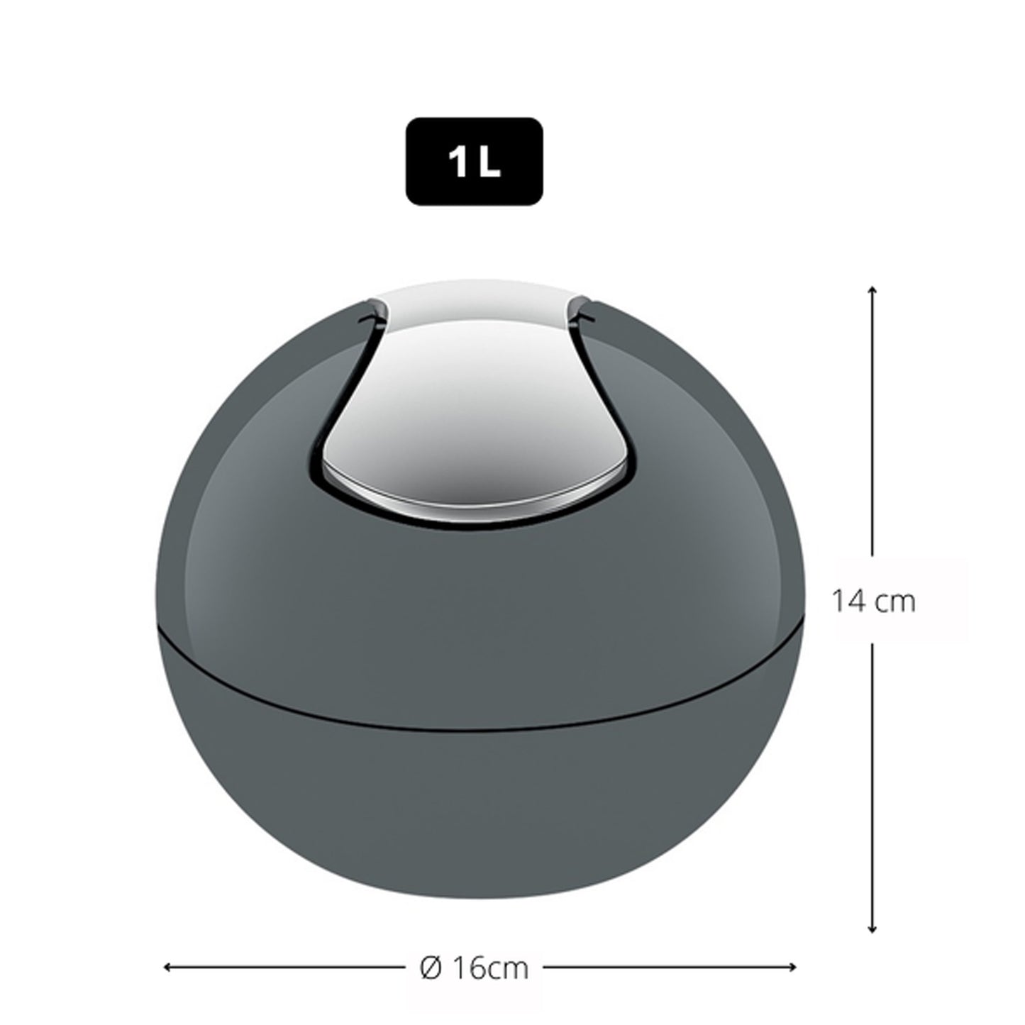 Spirella Colección Bowl, Papelera Ø16 X 14 Cm (1 Litro), Poliestireno, Gris