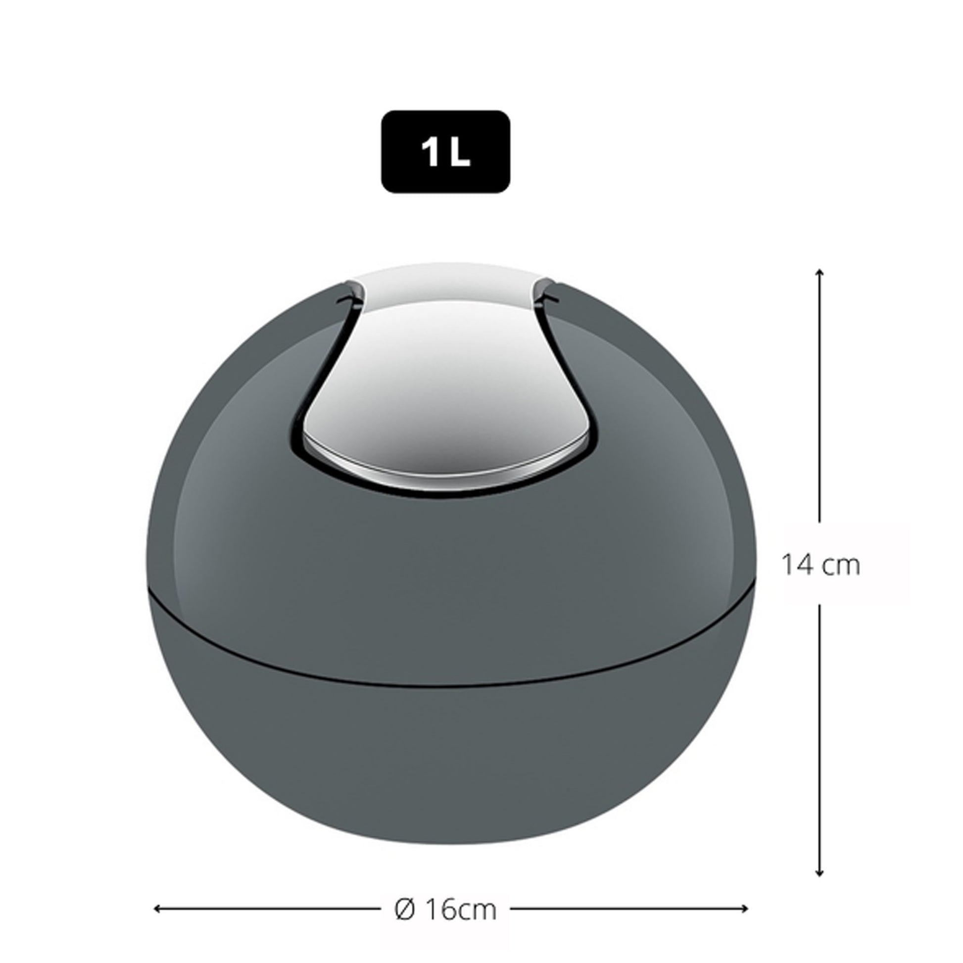 Spirella Colección Bowl, Papelera Ø16 X 14 Cm (1 Litro), Poliestireno, Gris