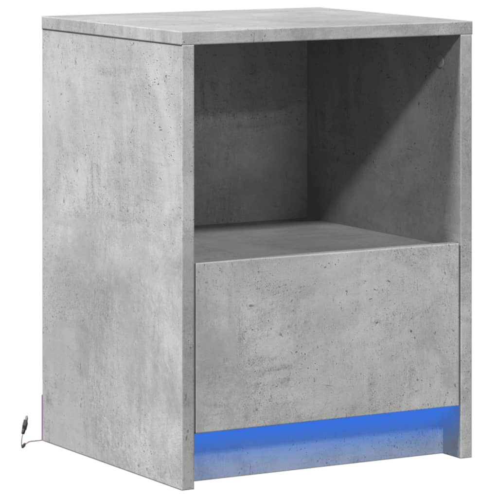 Mesita De Noche Con Luces Led Madera Ingeniería Gris Hormigón_1