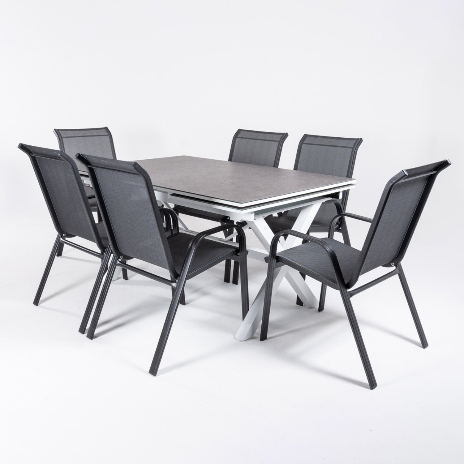 Conjunto De Mesas Y Sillas De Exterior, Reforzado, Aluminio, Color Blanco Y Negro_2