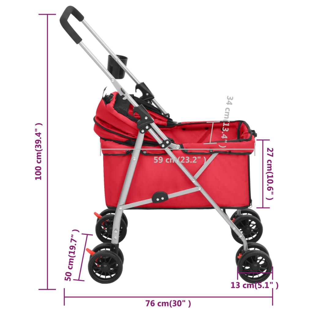 Vidaxl Cochecito Para Perros Plegable Tela Oxford Rojo 76x50x100 Cm_2