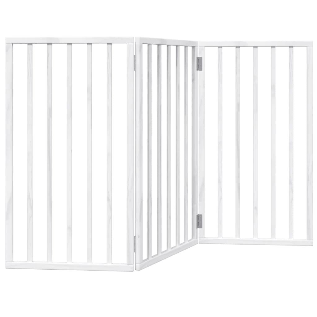 Vidaxl Puerta Para Perros Plegable De 3 Paneles, Color Blanco, 150 Cm, Madera De Álamo_0