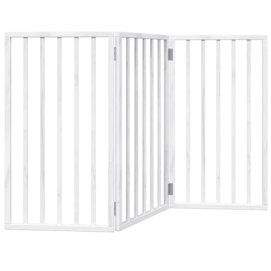 Vidaxl Puerta Para Perros Plegable De 3 Paneles, Color Blanco, 150 Cm, Madera De Álamo_0