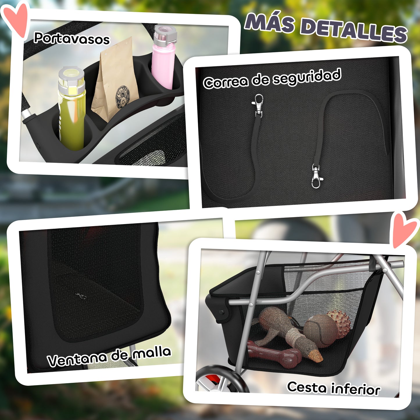 Pawhut Carrito Para Perros Plegable Con Cesta De Almacenaje 77x44x102 Cm Negro_3
