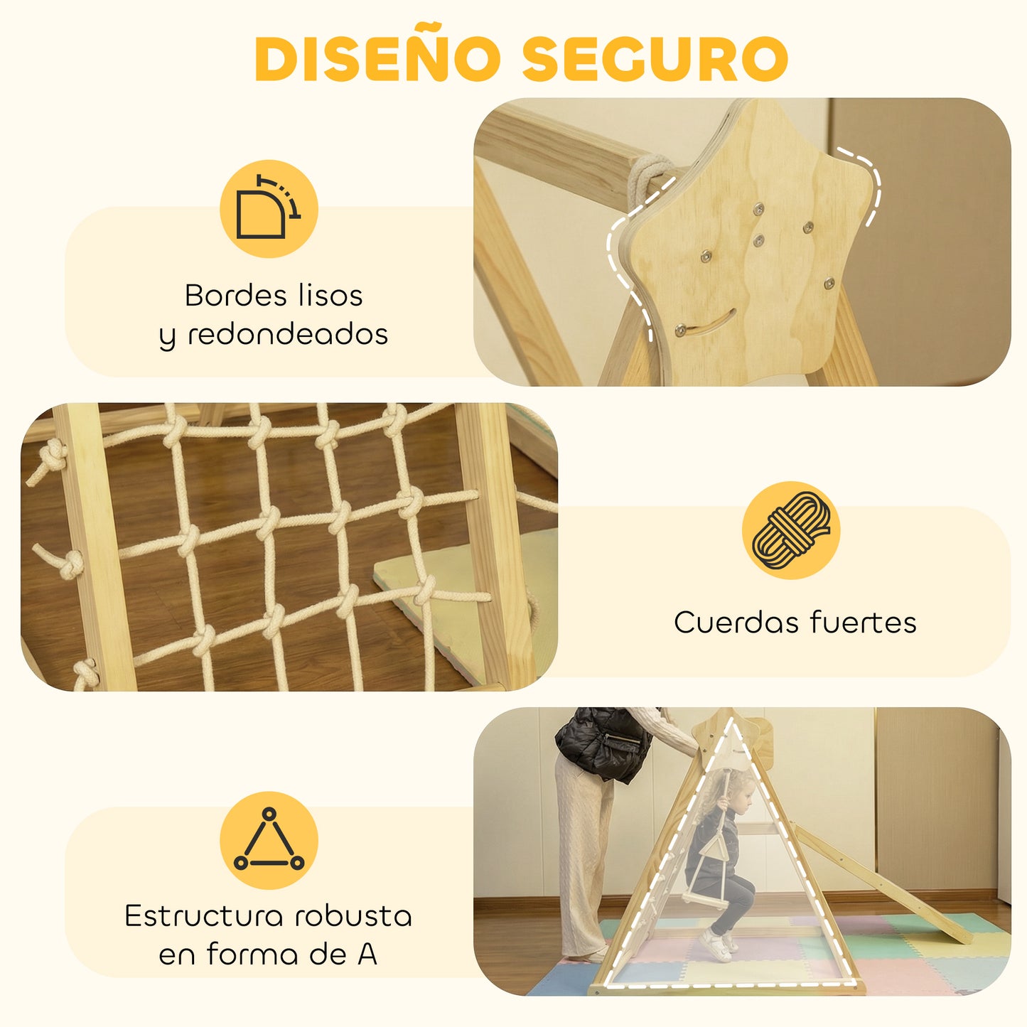 Aiyaplay Tobogán Infantil 5 En 1 Estructura De Escalada De Madera Natural_5
