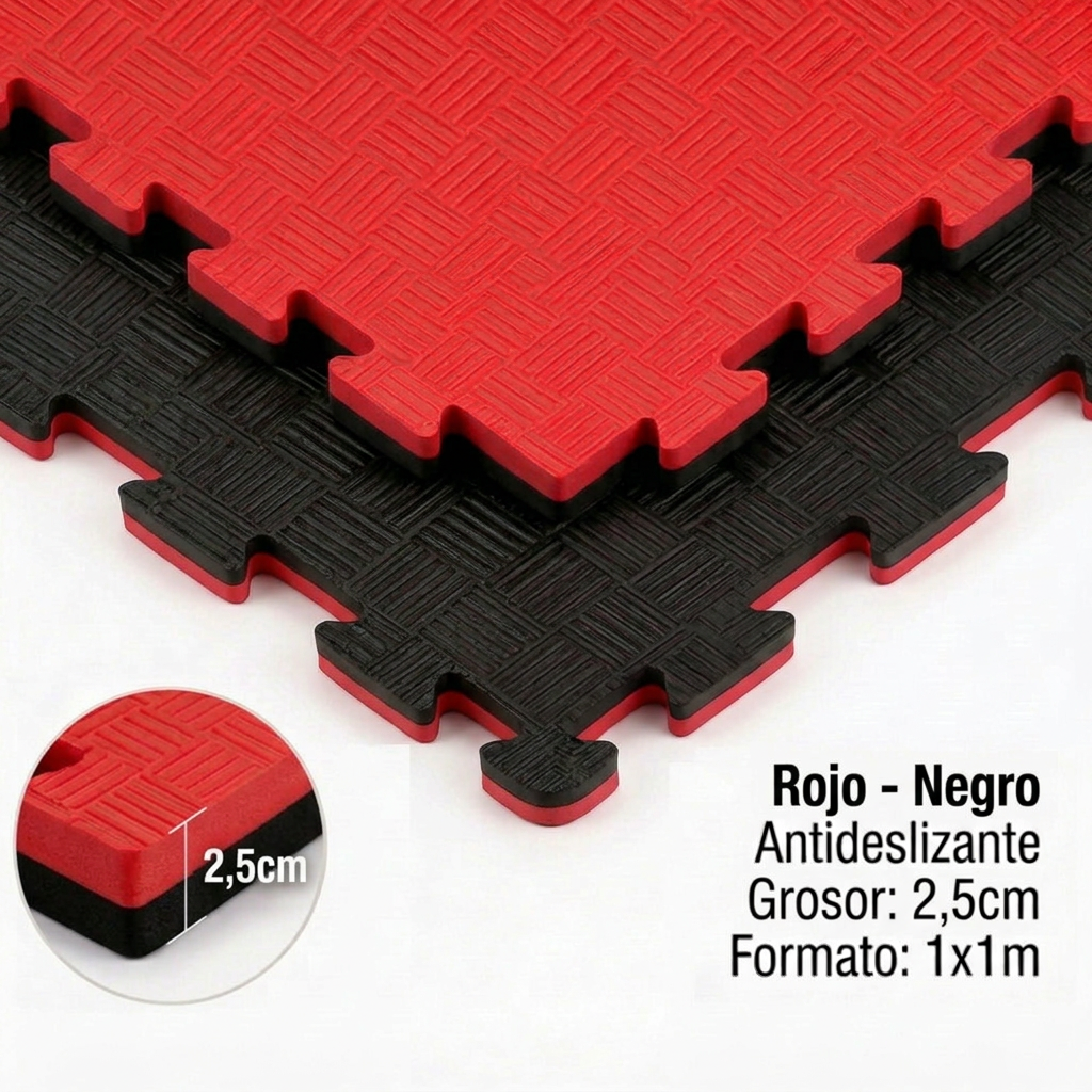 Tatami Puzzle Eva Para Suelo Infantil 1x1m X25mm Rojo - Negro Pack Ahorro 4 Unidades_0