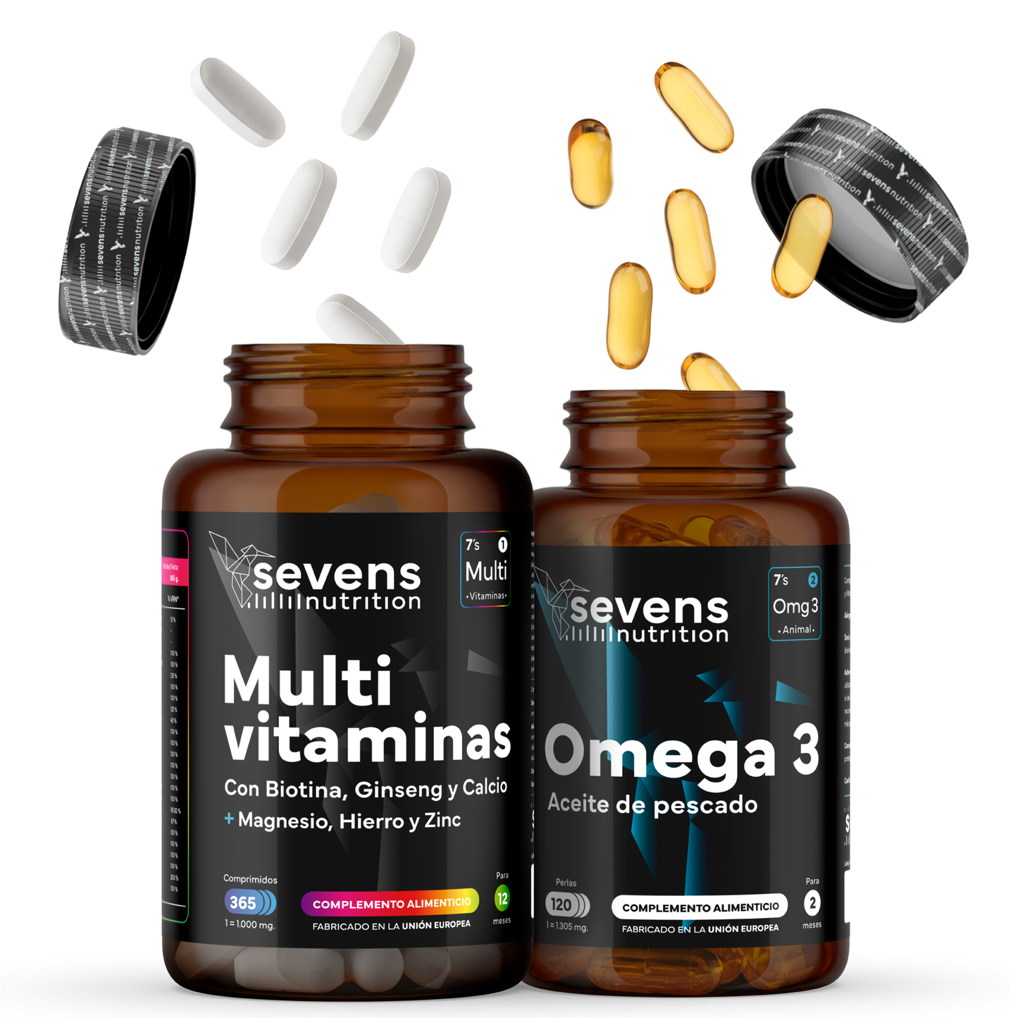 Multivitaminas Con Magnesio Y Ginseng + Omega 3 2000mg Omegatex®. Sevens Nutrition. Energía, Corazón Y Cerebro_0