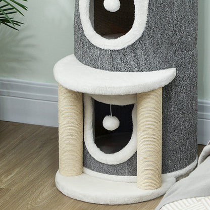 Pawhut Árbol Rascador Para Gatos 76 Cm Con Cama 2 Cuevas Postes Alfombra Gris_3