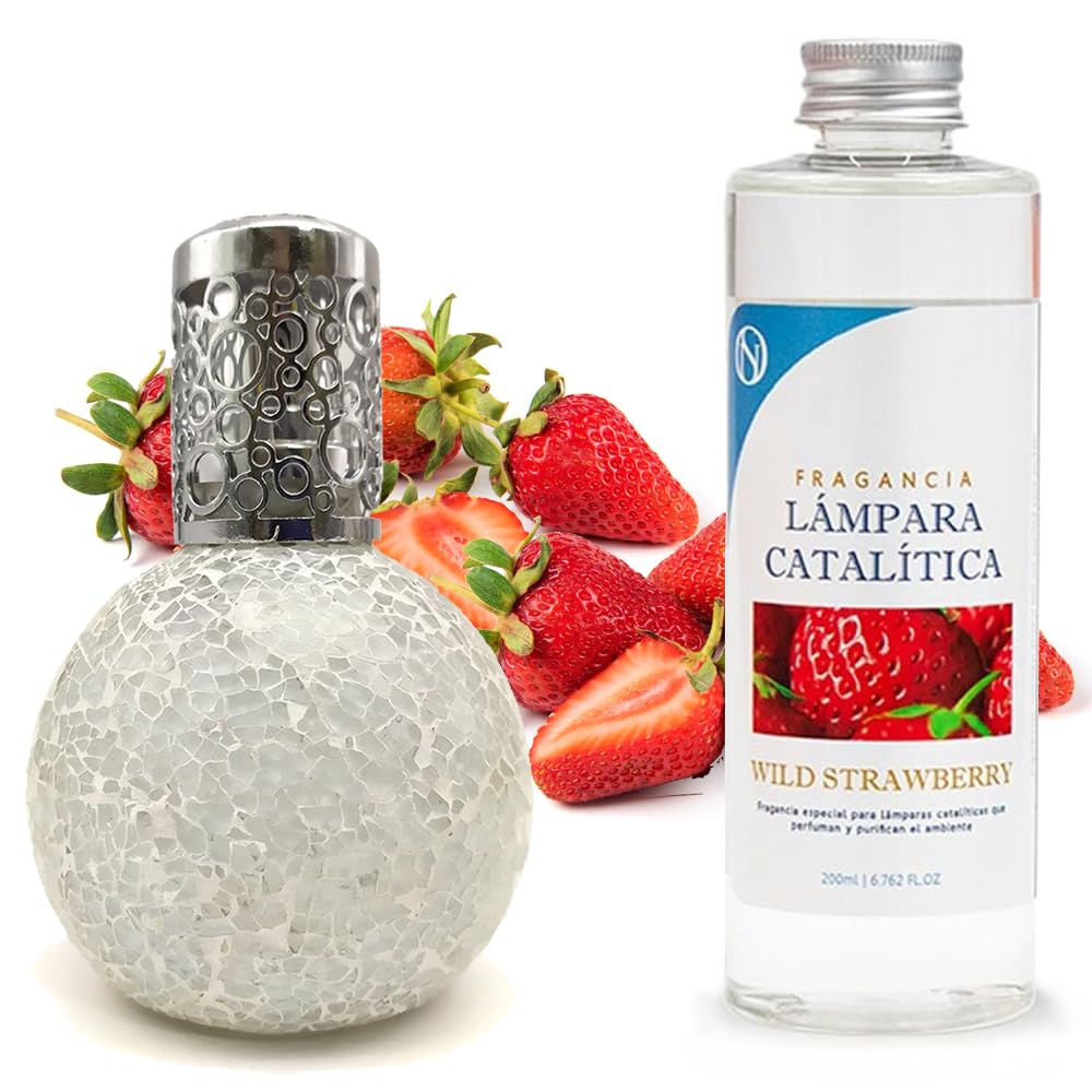 Lámpara Catalítica Mosaico Blanco + Aroma Wild Strawberry 500ml - Elimina Malos Olores, Impurezas Y Perfuma_0