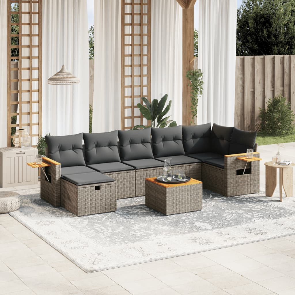 Set De Sofás De Jardín 8 Pzas Y Cojines Ratán Sintético Gris / Vetonek_1