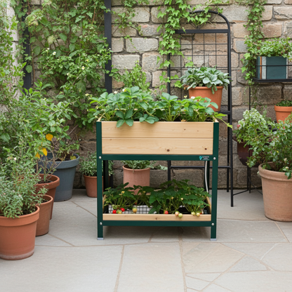 Jardinera Elevada De Madera Verde 90x40x90 Cm De Estructura Metálica Y Bandeja Recoge Aguas Mi Huerto Urban_5