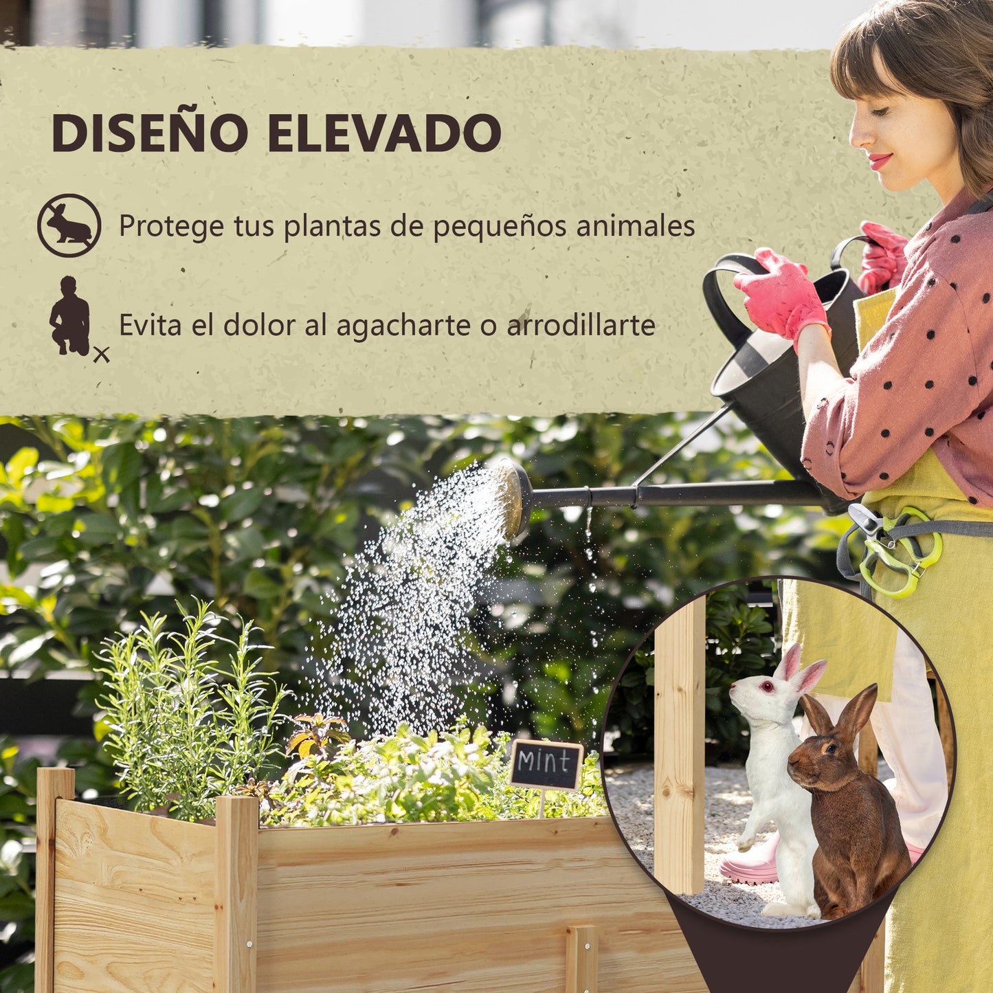 Outsunny Mesa De Cultivo De Madera 115x55x80 Cm Con Tela No Tejida Natural_3