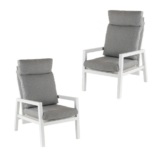 Pack 2 Sillones De Jardín Reclinable Con Sistema Hidráulico, Aluminio Reforzado Color Blanco, Altura Sillón 112 Cm_0