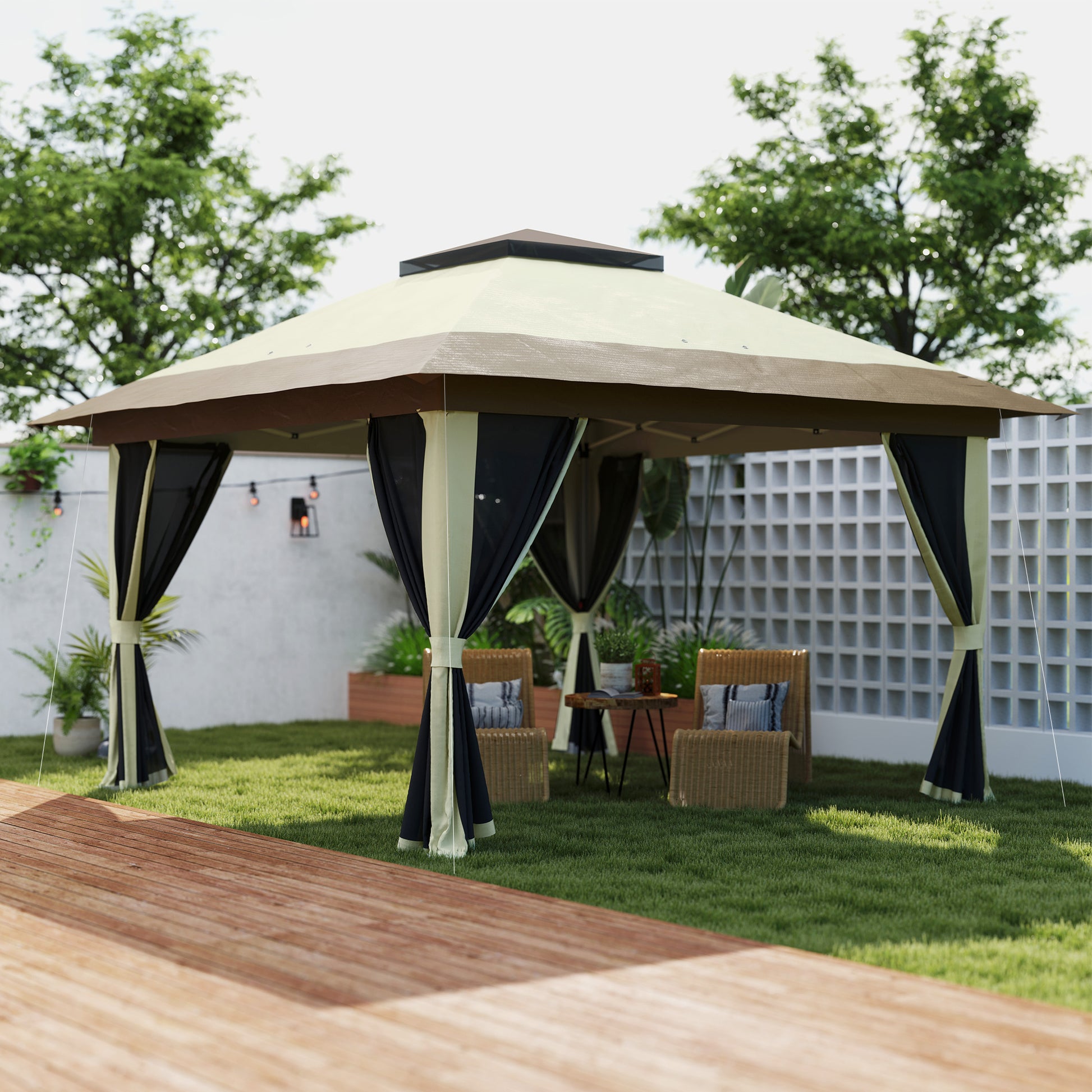 Outsunny Carpa Plegable 3,6x3,6 M Con 4 Paredes Laterales De Malla Anti-uv Crema_1