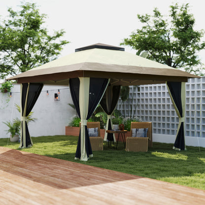 Outsunny Carpa Plegable 3,6x3,6 M Con 4 Paredes Laterales De Malla Anti-uv Crema_1