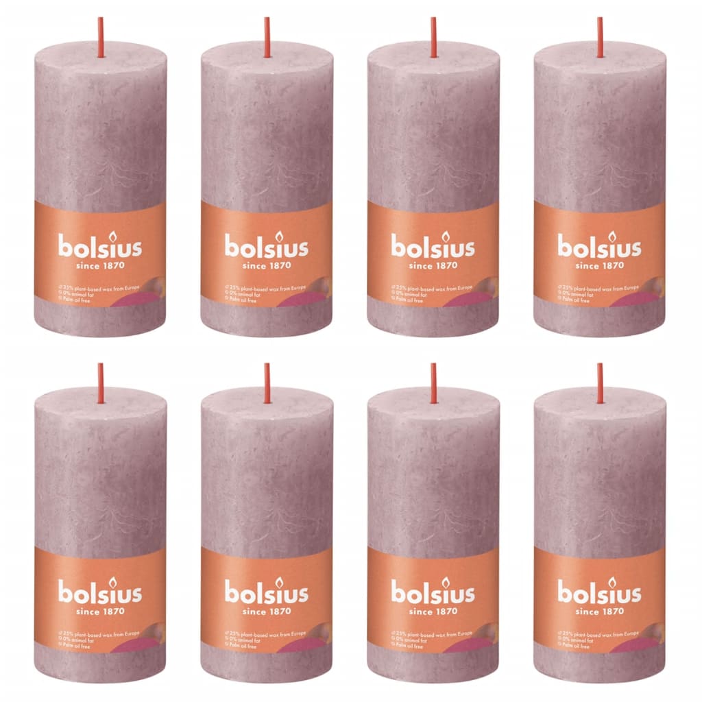 Bolsius Velas Rústicas Shine 8 Unidades Rosa Ceniza 100x50 Mm_0