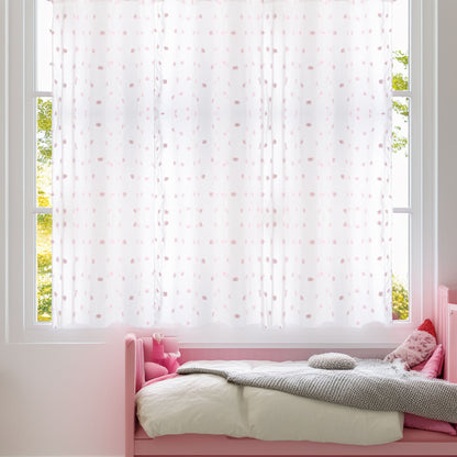 Wellhome Cortina Infantil Pompones Blanca Y Rosa_3