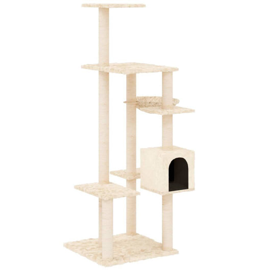 Vidaxl Rascador Para Gatos Con Postes De Sisal Color Crema 142 Cm_0