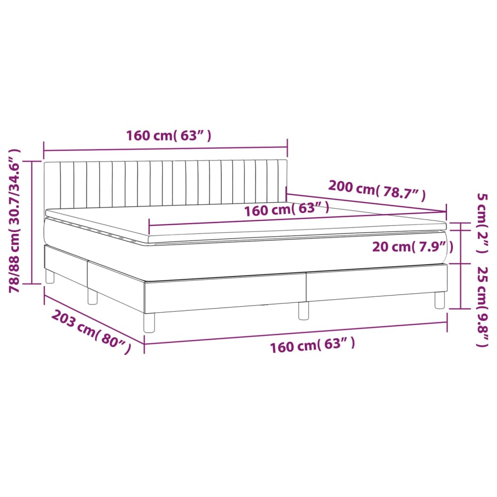 Cama Box Spring Con Colchón Tela Y Led Gris Claro 160x200 Cm / Vetonek_2
