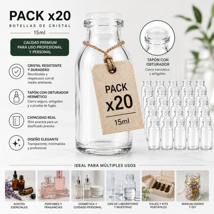 Pack 20 Botellas Cristal 15 ml | Tapón Obturador | Viales Rellenables | Aceites y Cosmética_2