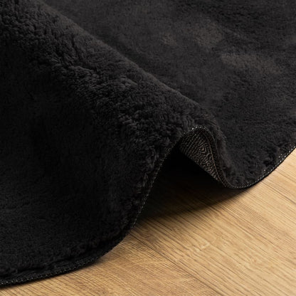 Alfombra De Pelo Corto Suave Lavable Huarte Negro Ø 120 Cm / Vetonek_1