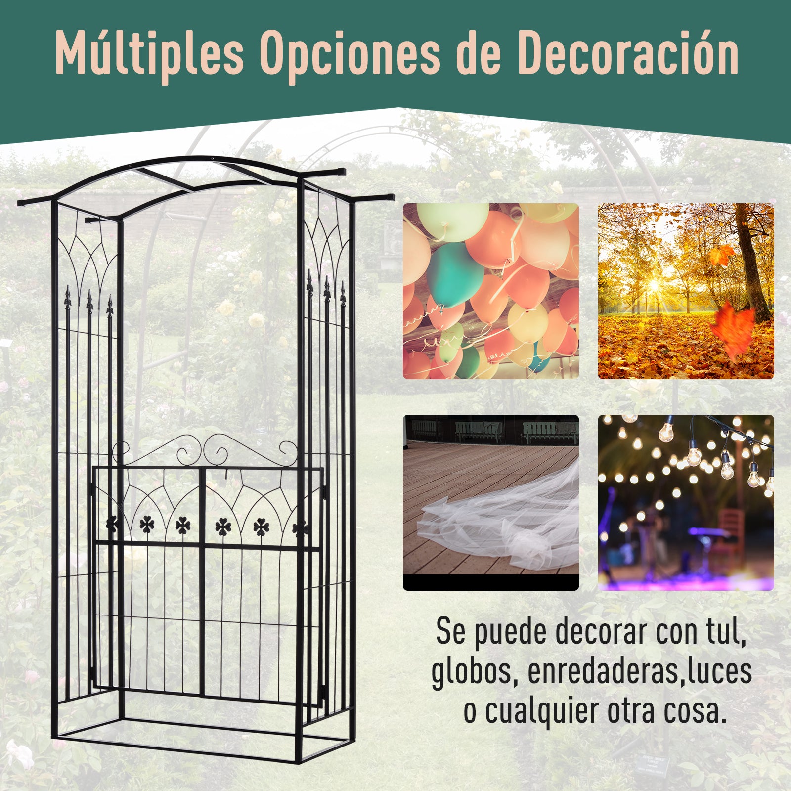 Outsunny Arco De Jardín Con Puerta Enrejado De Metal 131x49x212cm Con Cerradura_5