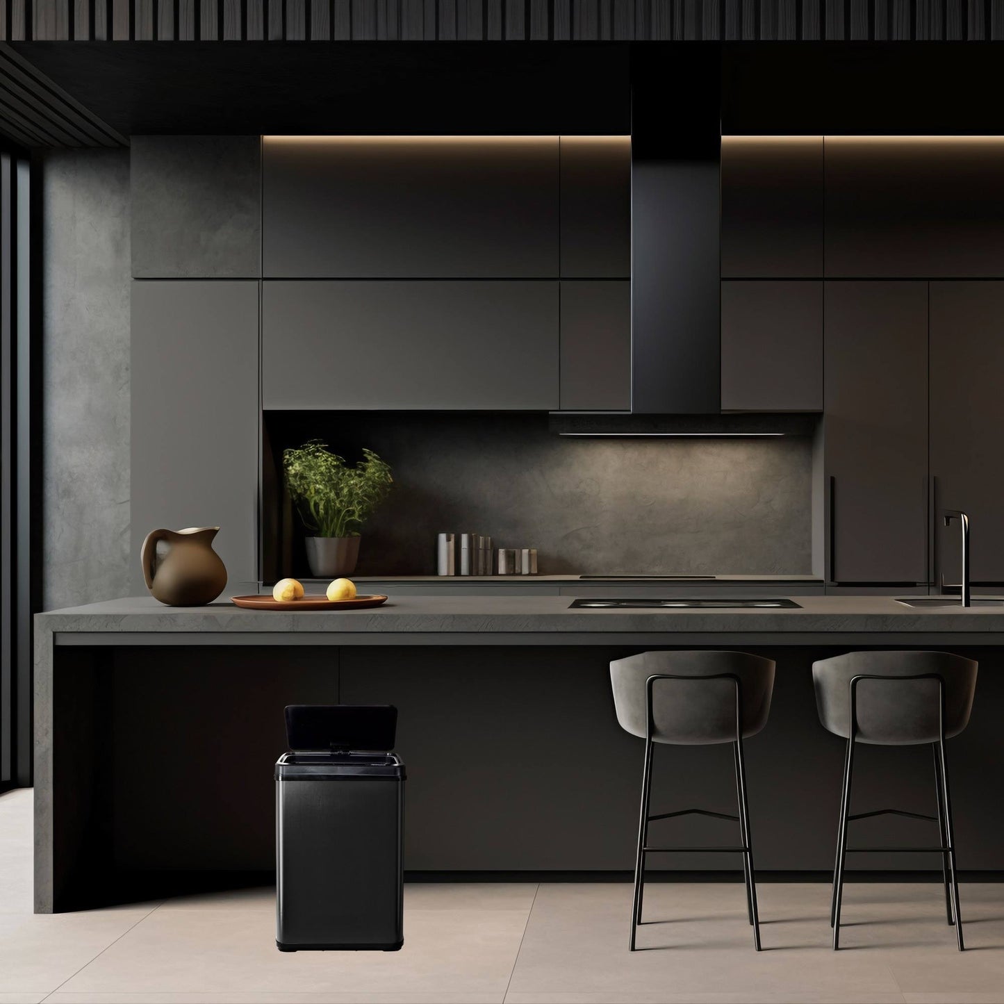 Cubo Reciclaje 15l+15l Sin Patas Apertura Auto Negro