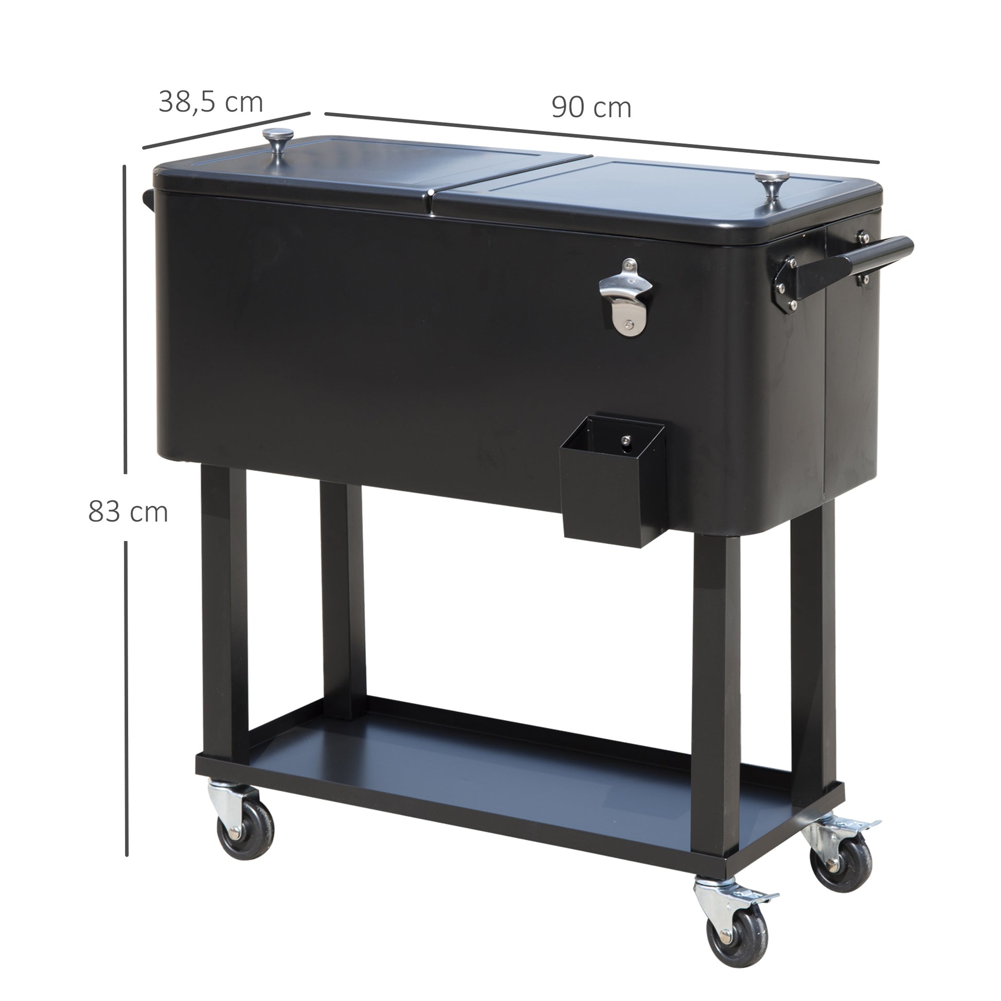 Outsunny Nevera Para Exterior 75,7 L Con Ruedas Abrebotellas Y Estante Negro_2