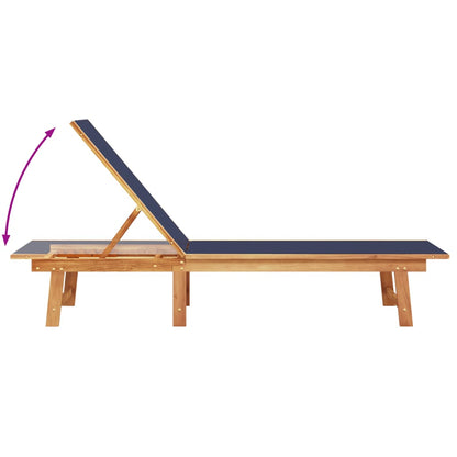 Tumbonas 2 Uds Con Mesa Madera Maciza Acacia Y Textileno Azul / Vetonek_5