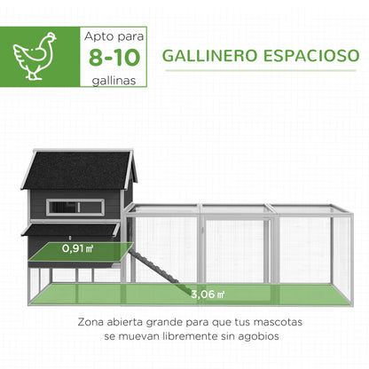 Pawhut Gallinero Para Exterior Con 2 Nidos Techo Asfáltico 347x160x150 Cm Gris_3