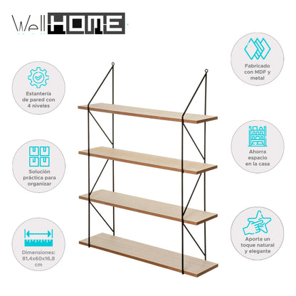 Wellhome Estantería Pared Metal Mdf 60x80cm Iris_1