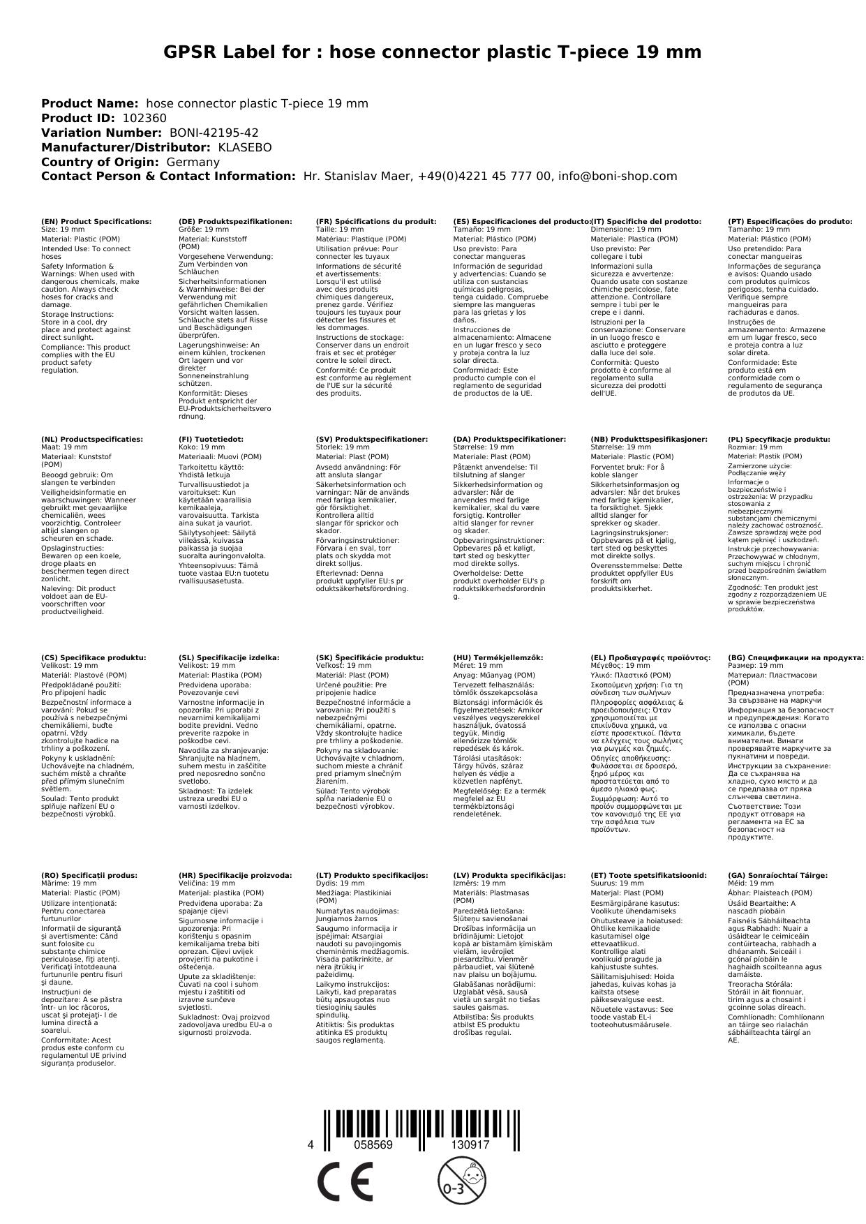 Conector Manguera 19mm T-stück Plástico - Riego Y Jardín
