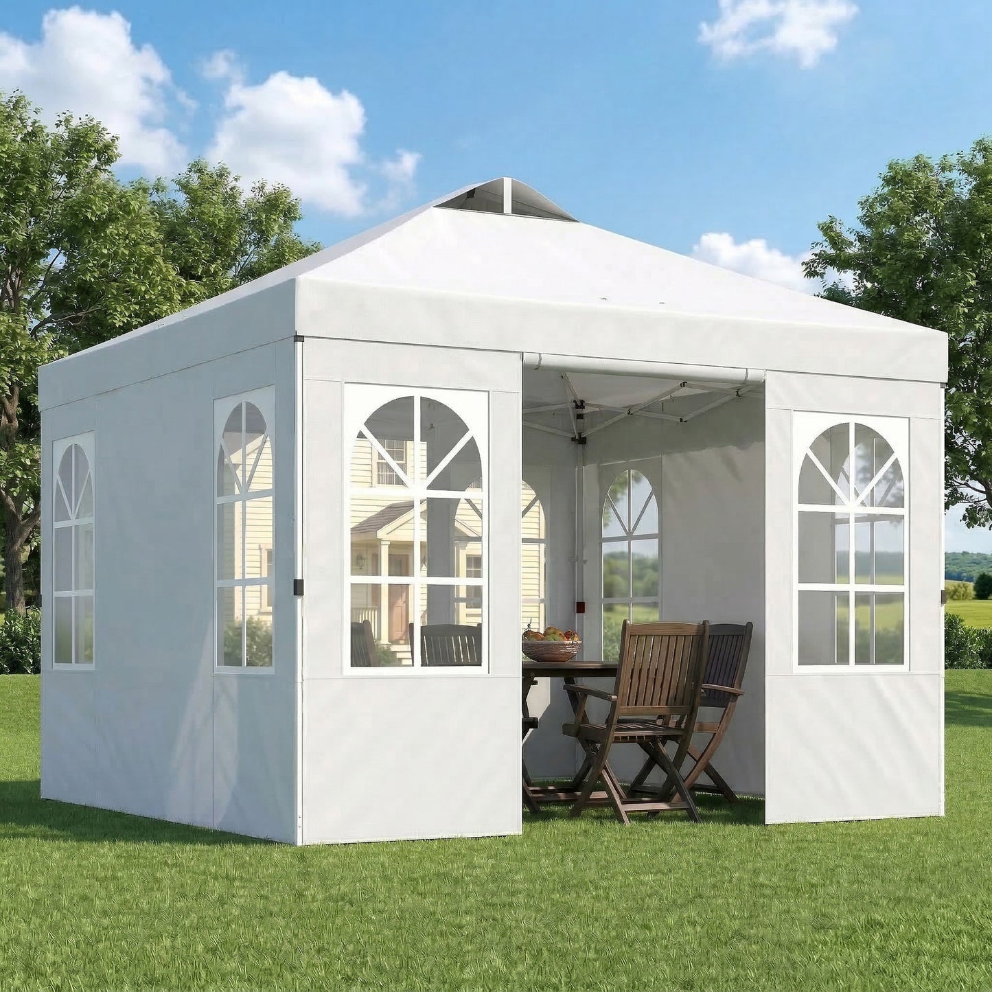 Outsunny Carpa Plegable 3x3m Pop-up Altura Ajustable Laterales Extraíbles Blanco_1