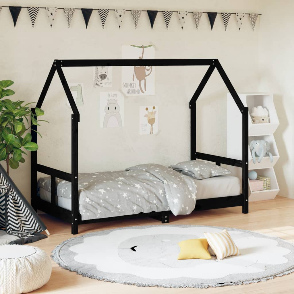 Vidaxl Estructura De Cama Para Niños Madera De Pino Negro 80x160 Cm_1
