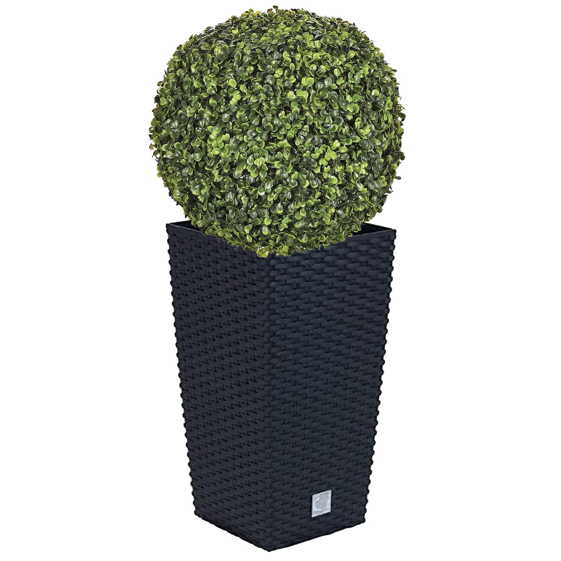 Set De Maceta Rato De 35 Litros Con Inserto 28,7 X 28,7 X 55 Cm En Color Antracita + Bola De Boj Diámetro 36 Cm