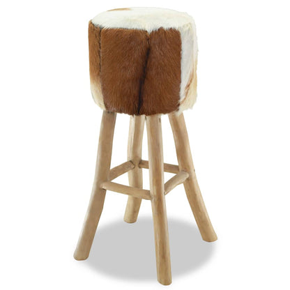 Taburete De Cocina De Cuero Auténtico Y Madera De Teca Maciza_3