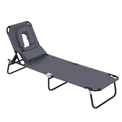 Outsunny Tumbona Plegable De Jardín Con Respaldo Ajustable Almohada Acero Gris_0