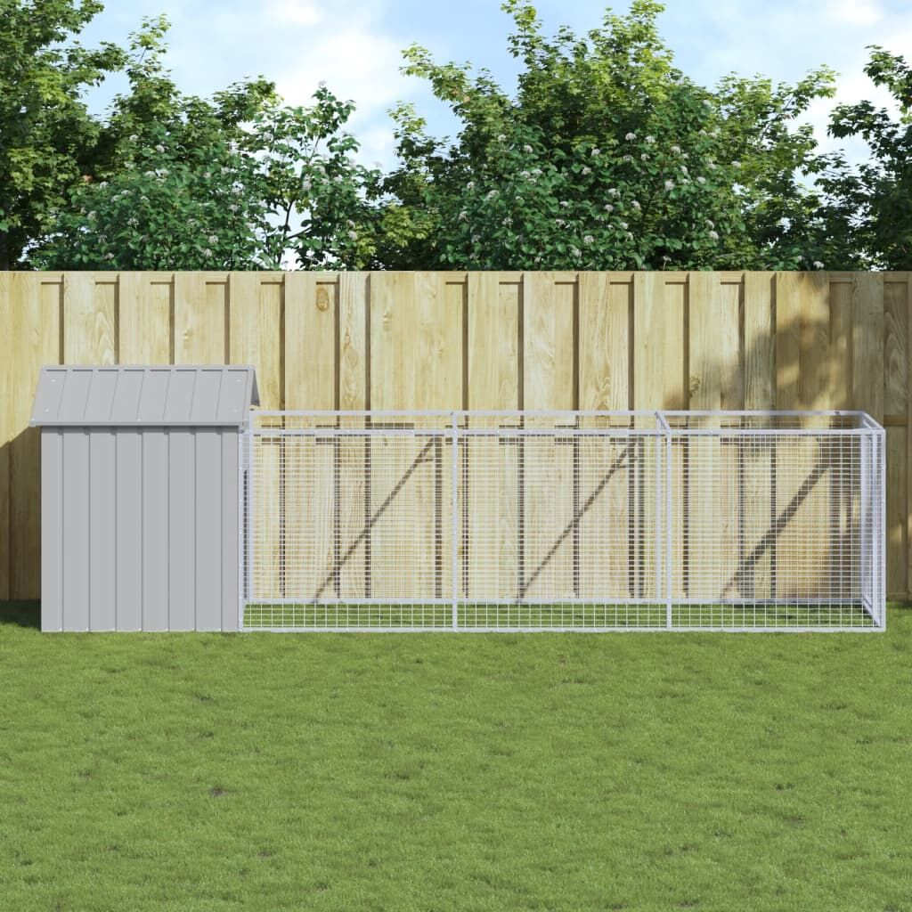Vidaxl Caseta Perros Tejado Acero Galvanizado Gris Claro 117x405x123cm_1