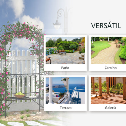 Outsunny Arco De Jardín Con Banco De Metal Para Plantas Trepadoras Rosales_5