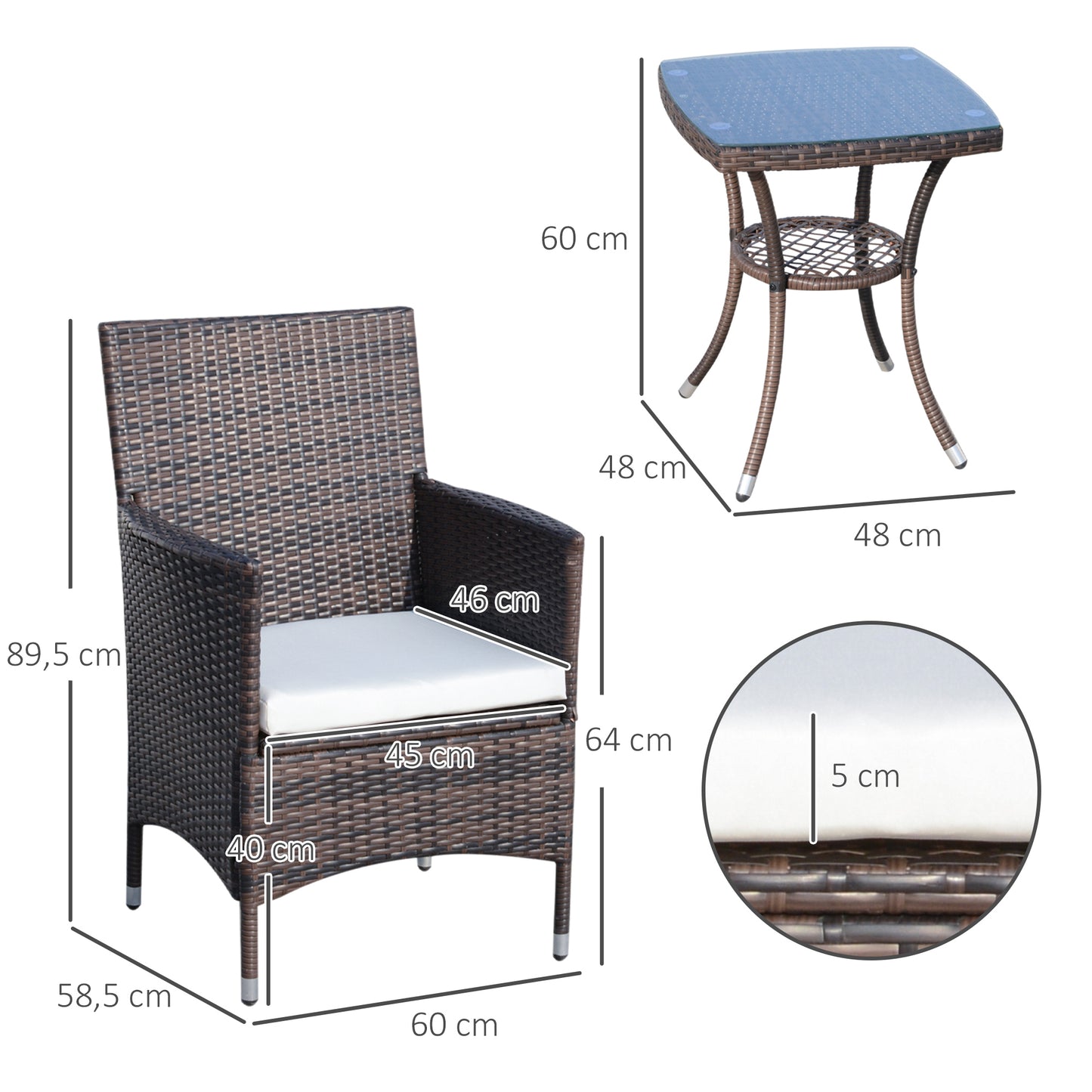 Outsunny Conjunto De Ratán 1 Mesa 2 Sillas Para Jardín Exterior Patio Terraza_2