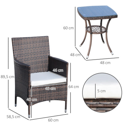 Outsunny Conjunto De Ratán 1 Mesa 2 Sillas Para Jardín Exterior Patio Terraza_2