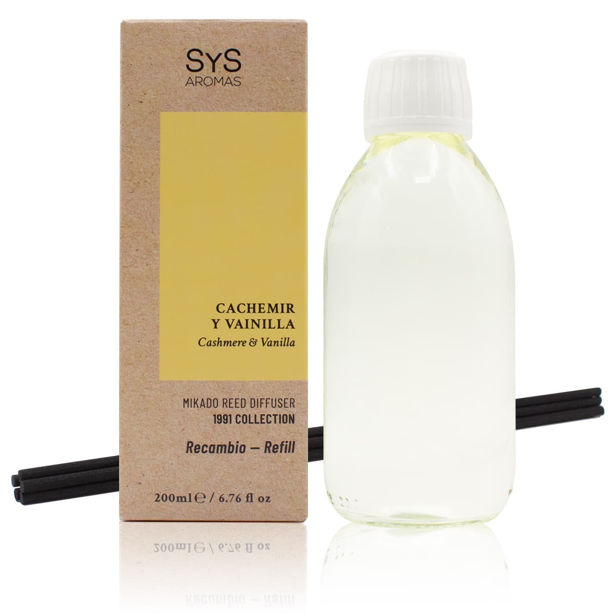 Recambio Mikado Cachemir y Vainilla SYS Aromas 200 ml | Con Palos | Colección 1991 | Aroma Dulce y Cálido_0